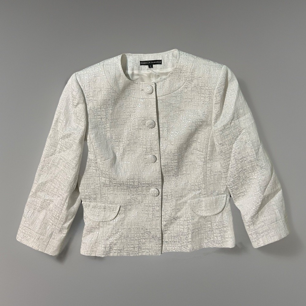 Isabella DeMarco Blazer Womens 8 White Silver Jacket Fitted Career Holiday